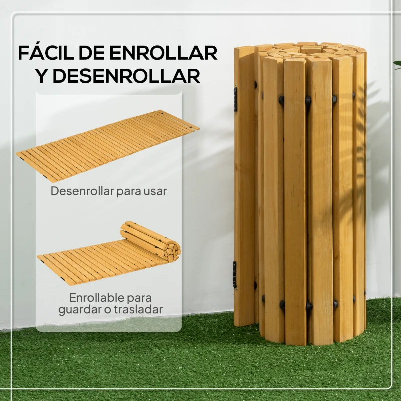 Outsunny Camino de Jardín de Madera 185x60 Pasarela Recta Enrollable para Exteriores Resistente a la Intemperie Natural