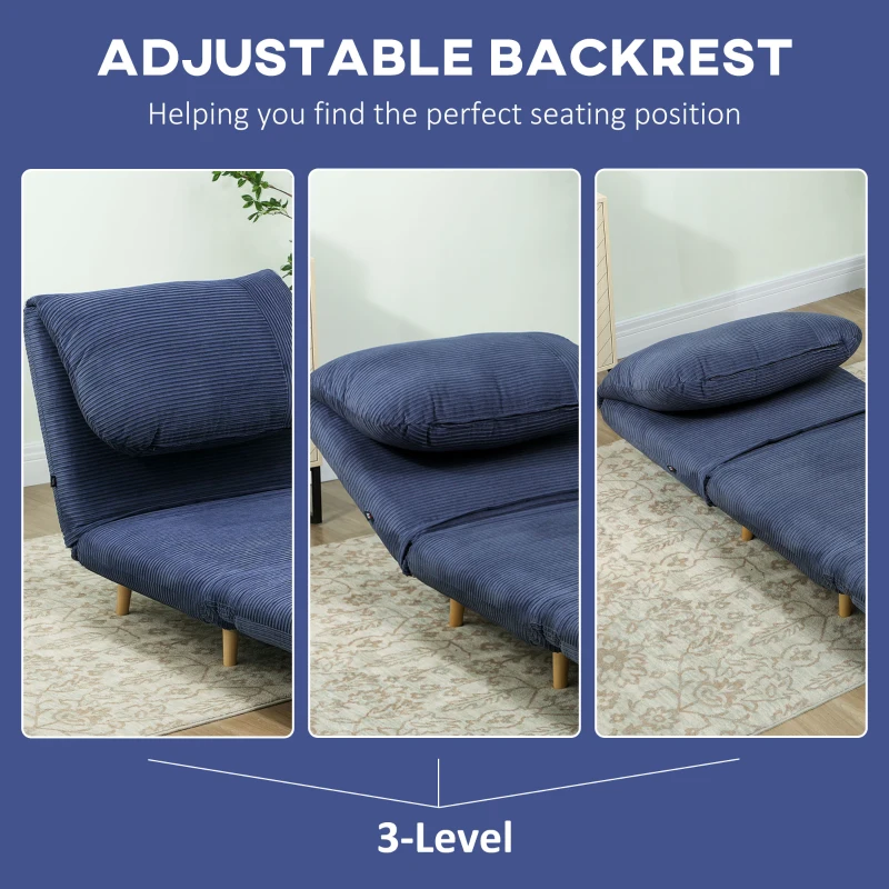 HOMCOM 2-in-1 Sleeper Chair Guest Bed, Adjustable Headrest Corduroy Fabric Blue 82 cm x 89 cm x 83 cm