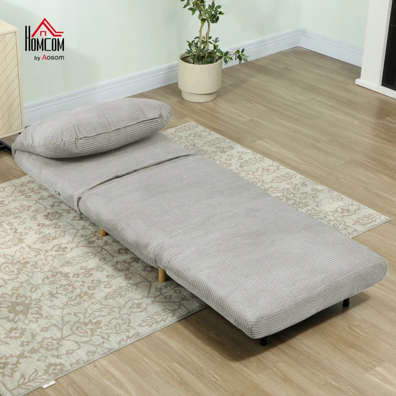 HOMCOM 2-in-1 Sleeper Chair Guest Bed, Adjustable Headrest Corduroy Look Gray 82 cm x 89 cm x 83 cm