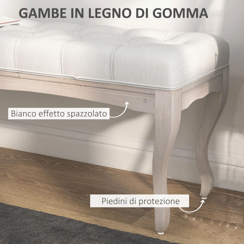 HOMCOM Panca Fondo Letto in Tessuto Effetto Lino, Schiuma e Legno, 110x37x49 cm, Bianco Crema