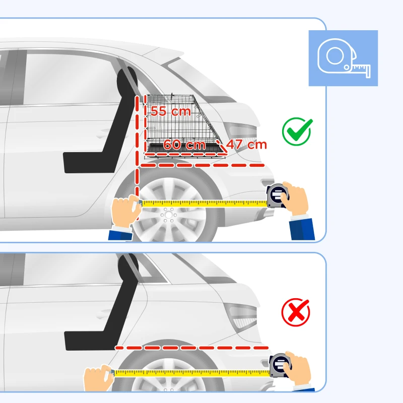 PawHut Trasportino per Cani in Metallo e PP, Gabbia per Cani a Trapezio per Auto con Maniglia, 77x47x55cm Nero