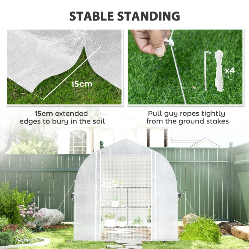 Outsunny 3 x 2 x 2 m Polytunnel Greenhouse with Roll-Up Side Walls, UV-Resistant Plastic Cover, and Steel Frame, White