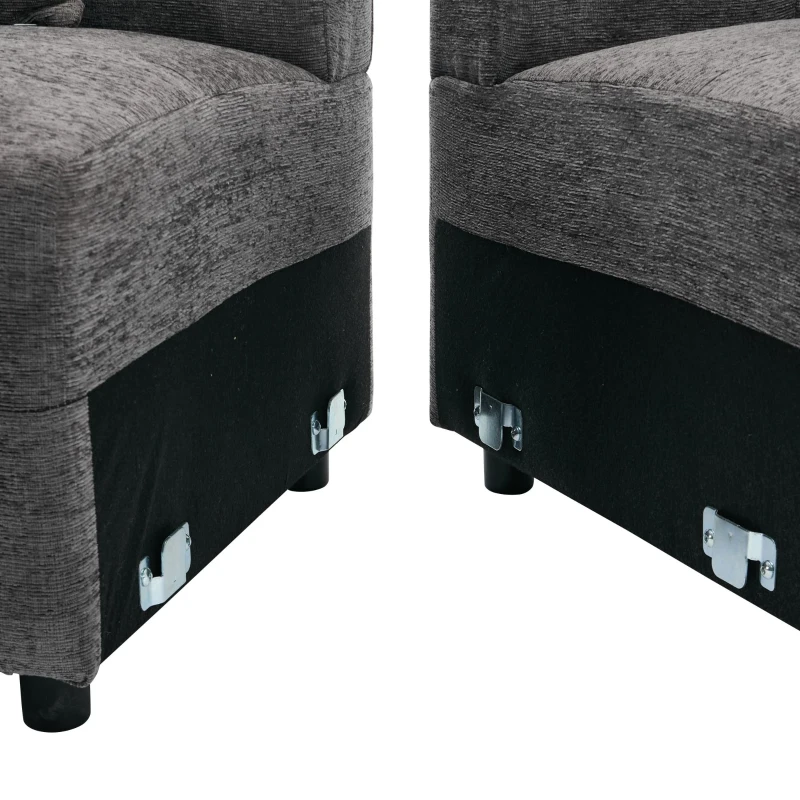 L-Shaped Sectional Sofa with Removable Storage Ottoman and 2 Pillows, Fabric Upholstery, 204L x 68W x 69H cm, Grey