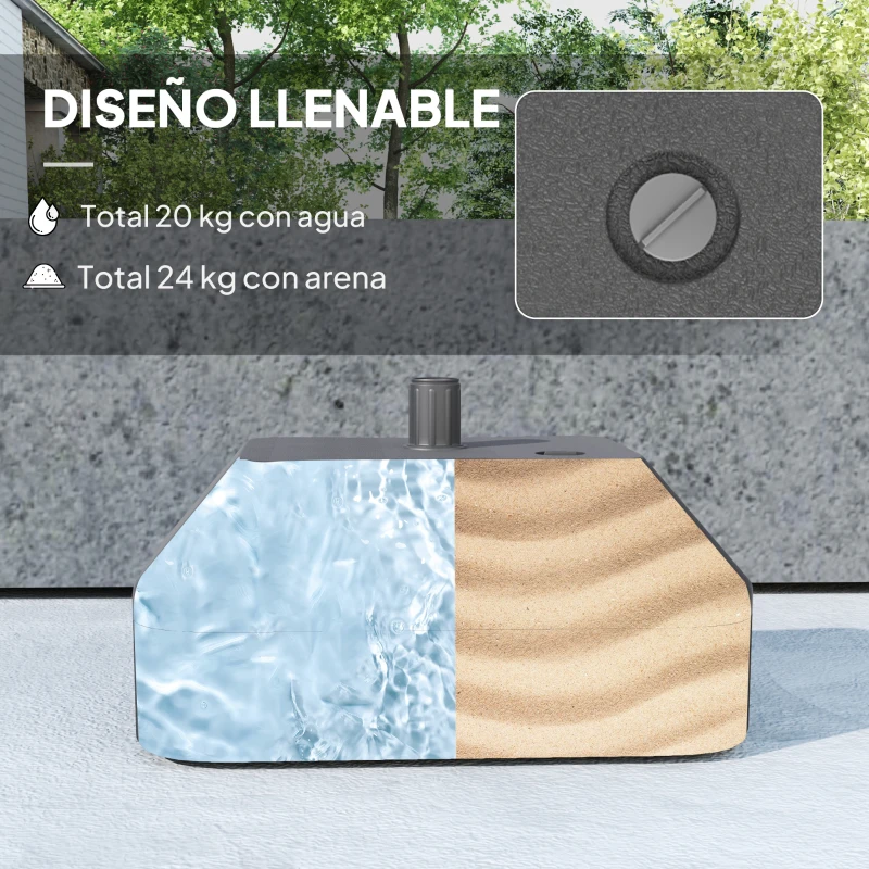 Outsunny Base Rellenable para Sombrilla de Jardín Resistente y Estable Compatible con Postes de 38 mm y Sombrillas de 2,5 m