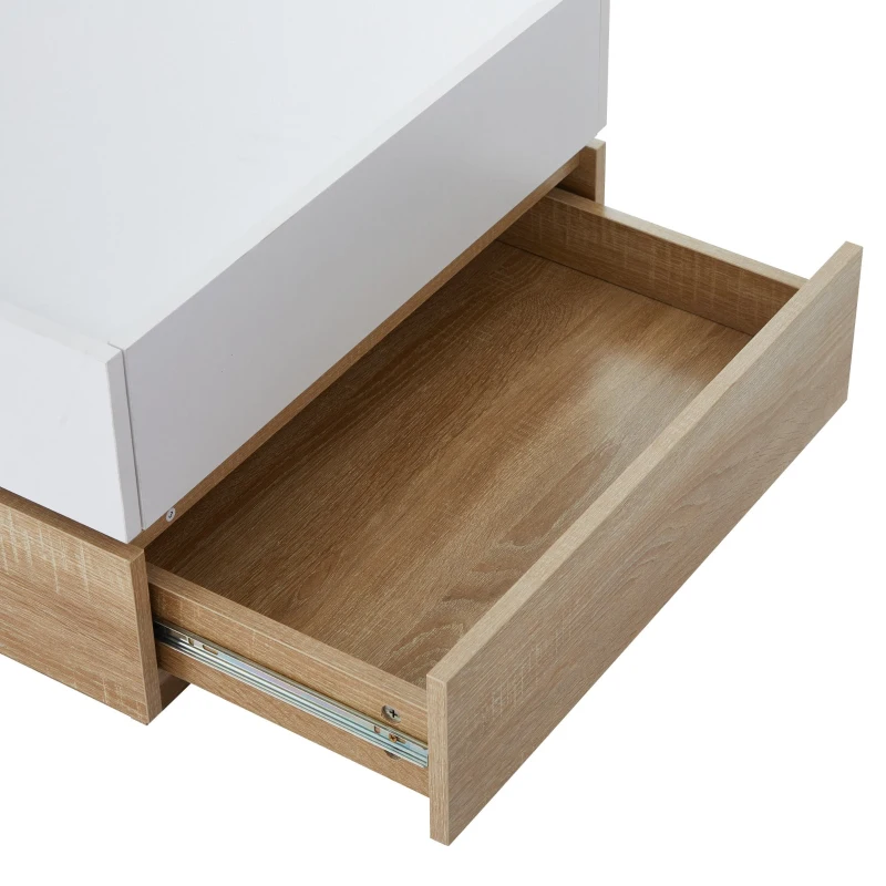 Square Rotating Coffee Table with 2 Drawers and Swivel Top, 2-Tier Centre Table with Storage, 60L x 60W x 38H cm, White+Oak