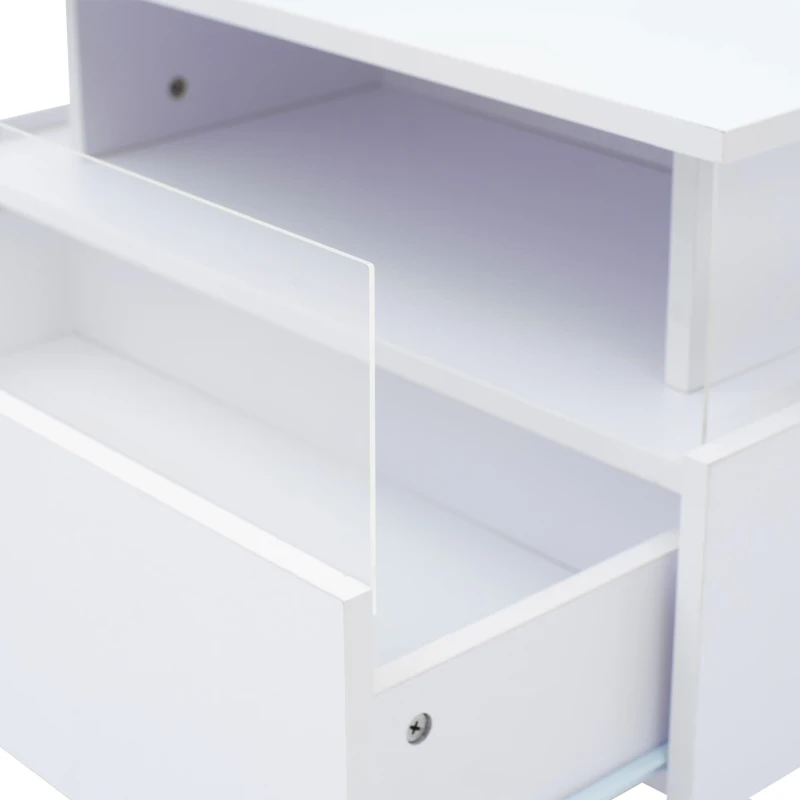 Modern LED Coffee Table with Storage and Bluetooth Control, Square Design with 2 Sliding Drawers, 70L x 70W x 41H cm, White