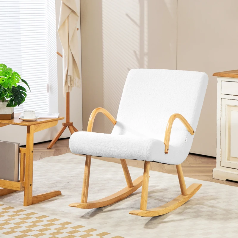HOMCOM Mecedora de Salón Moderna con Reposabrazos y Patas de Madera Carga 120kg 60x93x86 cm Blanco