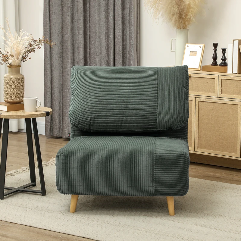 HOMCOM 2-in-1 Sleeper Chair Guest Bed, Adjustable Headrest Corduroy Look 82 cm x 89 cm x 83 cm Green