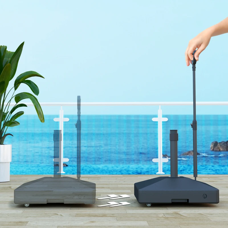 Outsunny Base per Ombrellone in HDPE con Maniglia e Ruote e Riempibile con Acqua o Sabbia, 60x60x100 cm, Nero