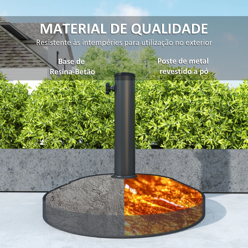 Outsunny Base para Chapéu de Sol Semicircular Suporte para Chapéu de Sol de 12 kg para Jardim Terraço 49x32x34 cm  Preto