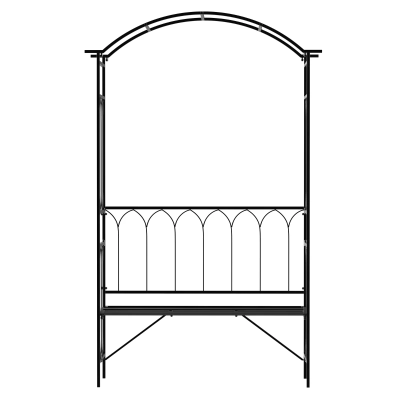 Outsunny Garden Metal Frame Bench W/Arch for Various Climbing Plant, 115Lx50Wx203H cm-Black