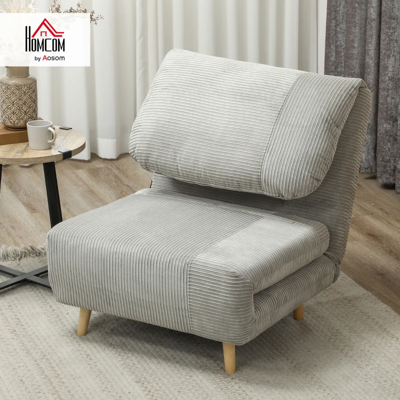 HOMCOM 2-in-1 Sleeper Chair Guest Bed, Adjustable Headrest Corduroy Look Gray 82 cm x 89 cm x 83 cm