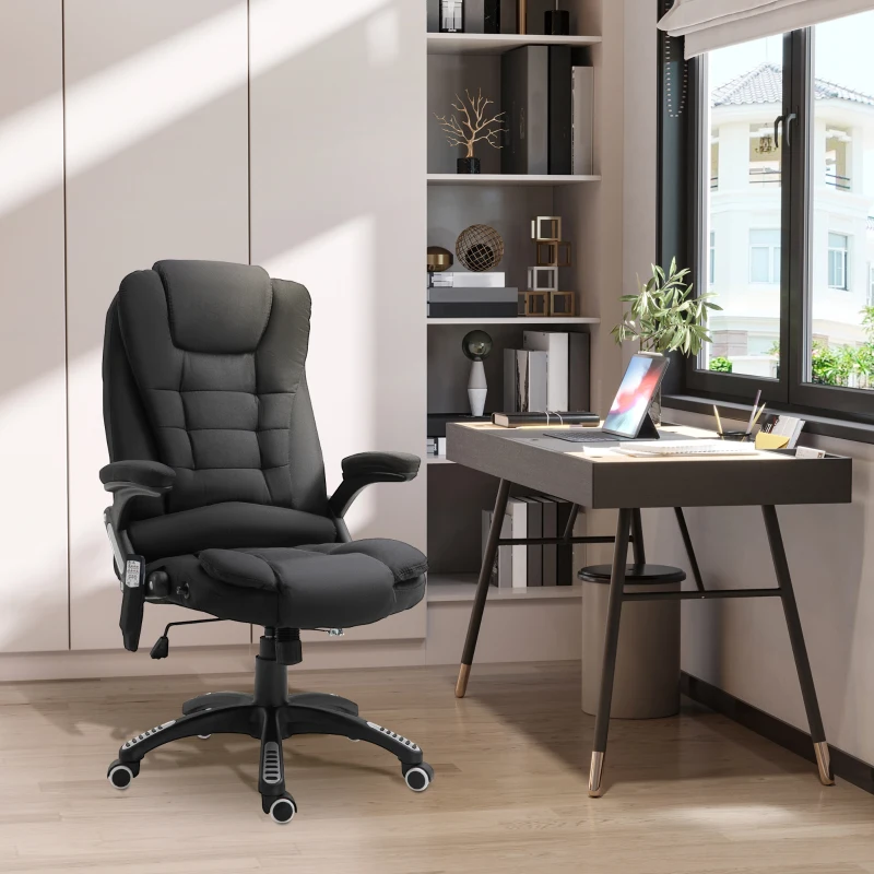 Vinsetto Office Chair with Vibration Massage, Ergonomic Desk Chair with Heating, Reclining Function, Height Adjustable Executive Chair with Remote Control, Side Pocket, Linen Look, Black