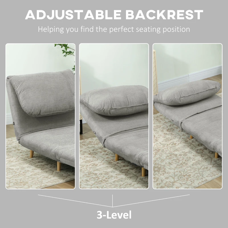 HOMCOM 2-in-1 Sleeper Chair Guest Bed, Adjustable Headrest Corduroy Look Gray 82 cm x 89 cm x 83 cm