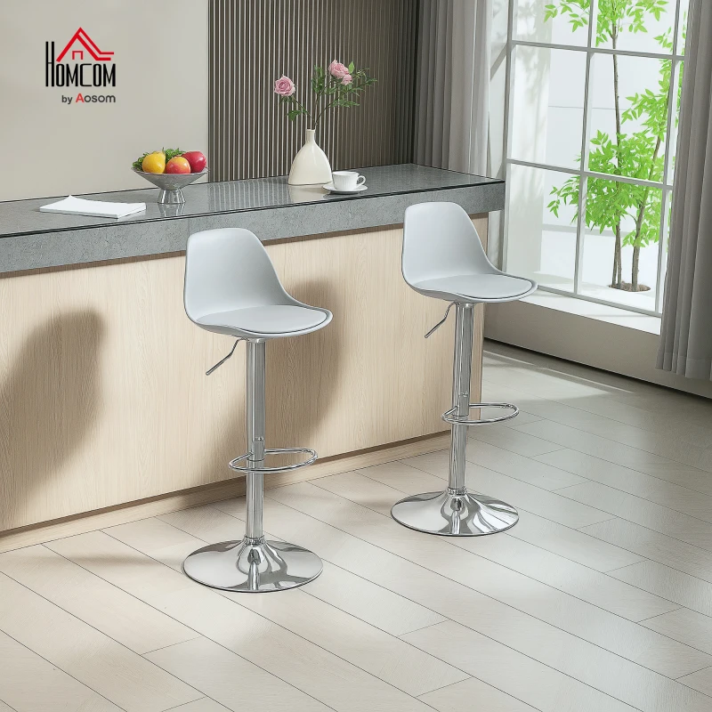 HOMCOM Set of 2 Bar Stools, Counter Chairs, Swivel Chairs with Backrest, Height Adjustable, Supports up to 120 kg, 42 x 38 x 82-104 cm, Gray