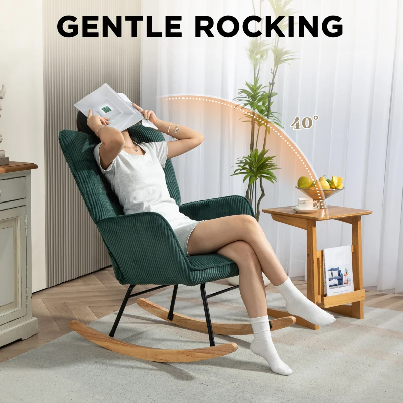 HOMCOM Rocking Chair, Beechwood Rockers, Thick Padding, Dark Green, up to 120 kg(m-4)