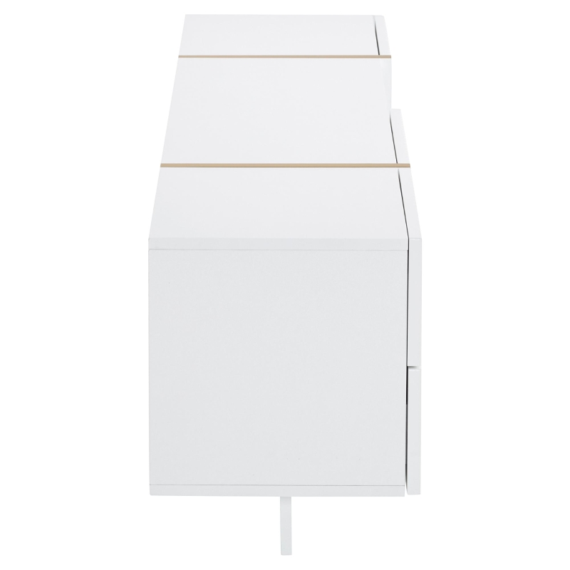 Modern TV Stand with Storage Cabinet for 85-Inch TV, Entertainment Centre with Open Shelves, 190L x 35W x 45H cm, White+Gold