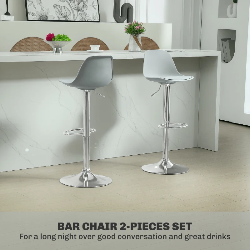 HOMCOM Set of 2 Bar Stools, Counter Chairs, Swivel Chairs with Backrest, Height Adjustable, Supports up to 120 kg, 42 x 38 x 82-104 cm, Gray