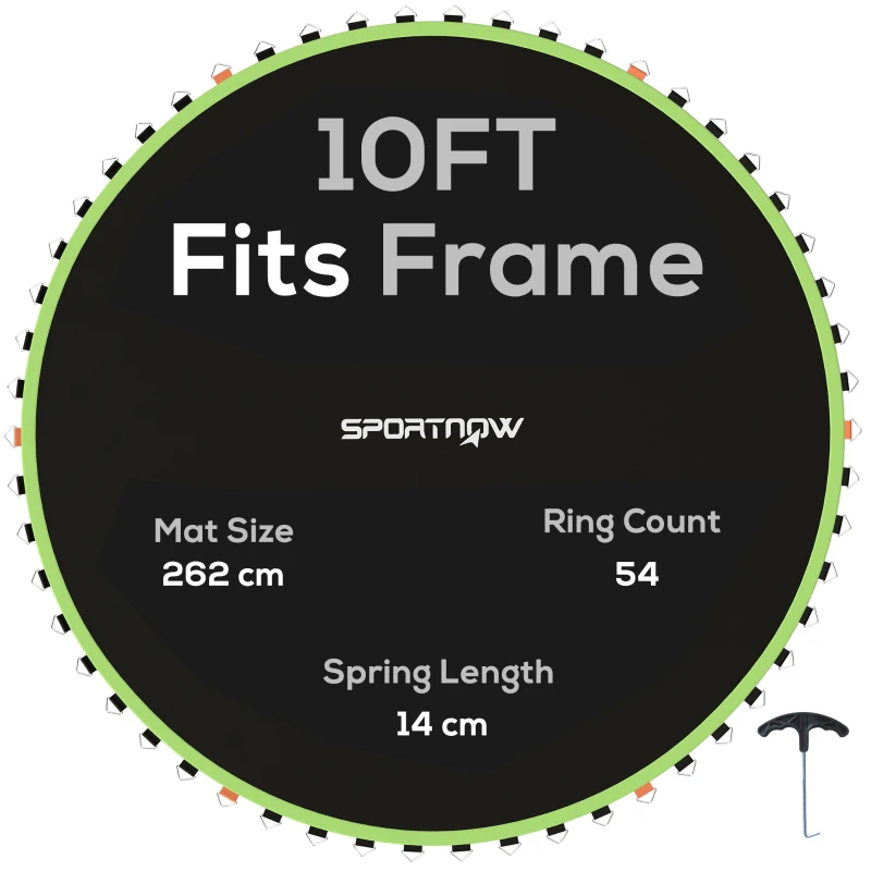 SPORTNOW Trampoline Replacement Mat with Spring Pull Tool, 54 V-Hooks, for 10ft Trampoline using 14cm Springs, Green