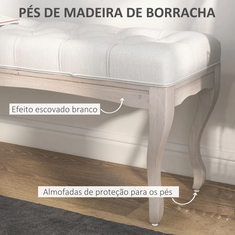 HOMCOM Banco Pé de Cama com Pés de Madeira e Assento Acolchoado para Dormitório Entrada Corredor 110x37x49 cm Creme
