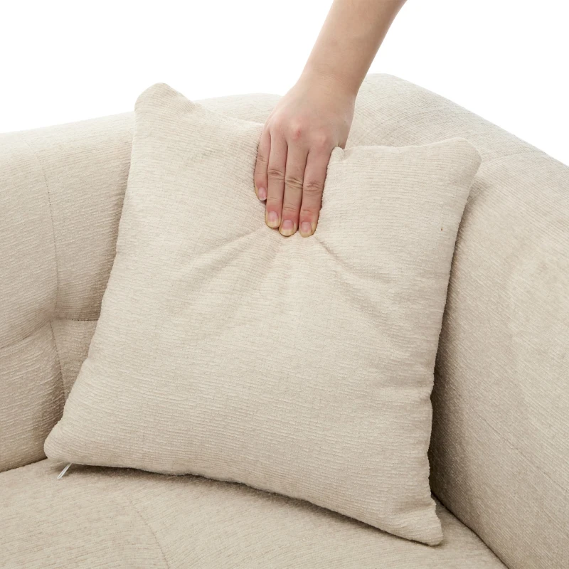 L-Shaped Sectional Sofa with Removable Storage Ottoman and 2 Pillows, Fabric Upholstery, 204L x 68W x 69H cm, Beige