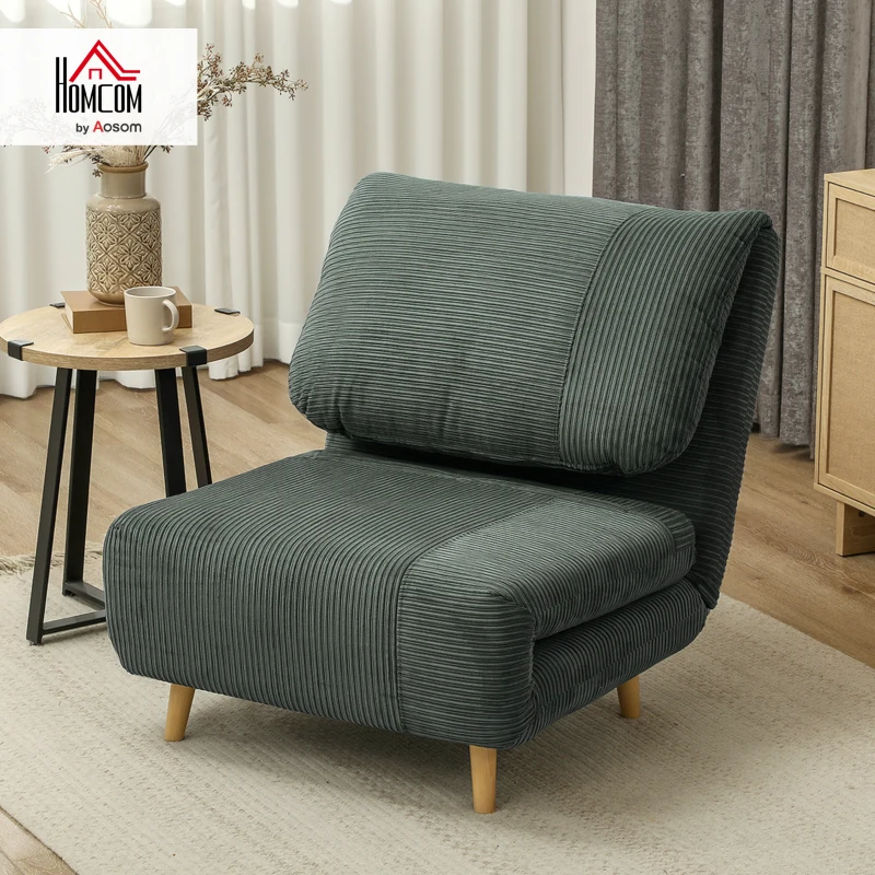 HOMCOM 2-in-1 Sleeper Chair Guest Bed, Adjustable Headrest Corduroy Look 82 cm x 89 cm x 83 cm Green