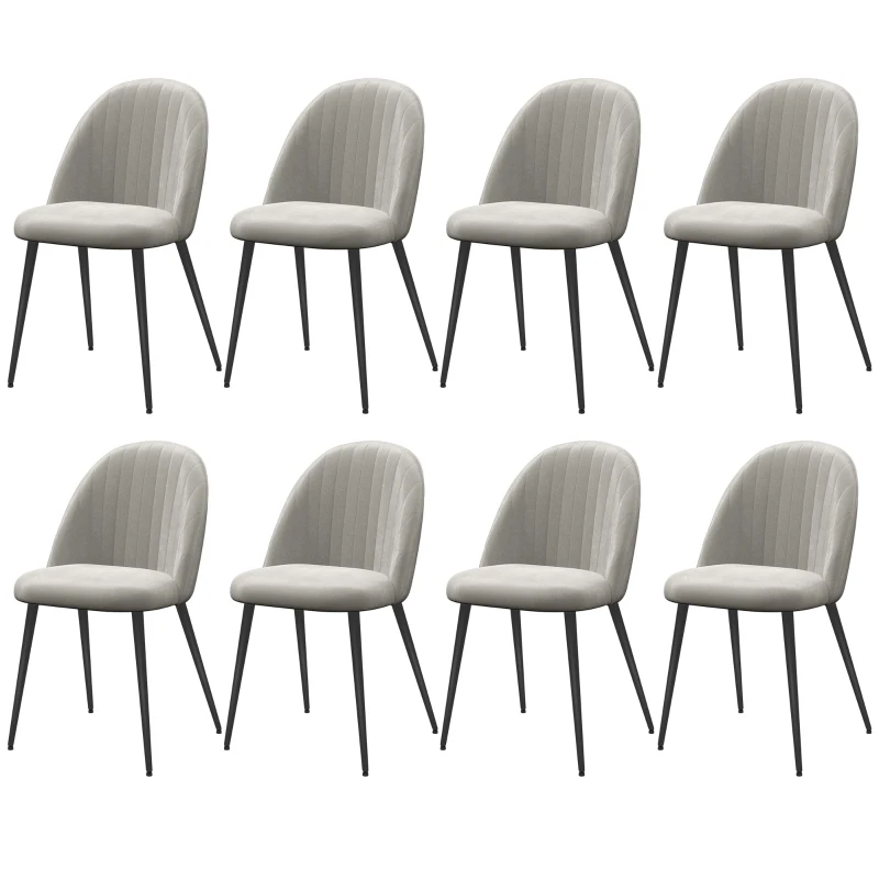 HOMCOM Conjunto de 8 Cadeiras de Sala de Jantar Modernas Cadeiras Estofadas em Veludo com Encosto Alto 50x52x83 cm Cinza