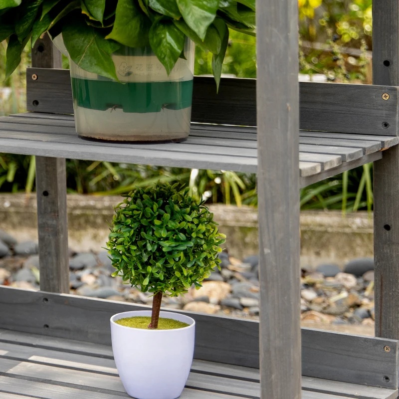 Outsunny Garden Potting Table with Storage, Workbench, Metal Top, Storage Shelves & Hooks for Patio, Courtyard, Wooden