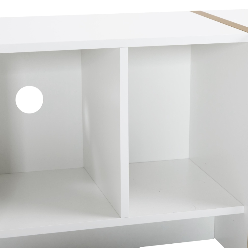 Modern TV Stand with Storage Cabinet for 85-Inch TV, Entertainment Centre with Open Shelves, 190L x 35W x 45H cm, White+Gold