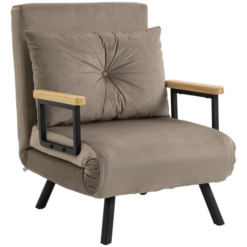 HOMCOM Sleeper Chair, Guest Bed, Adjustable Backrest, up to 120 kg, Steel Frame, 63x73x81cm, Light Brown(m-12)