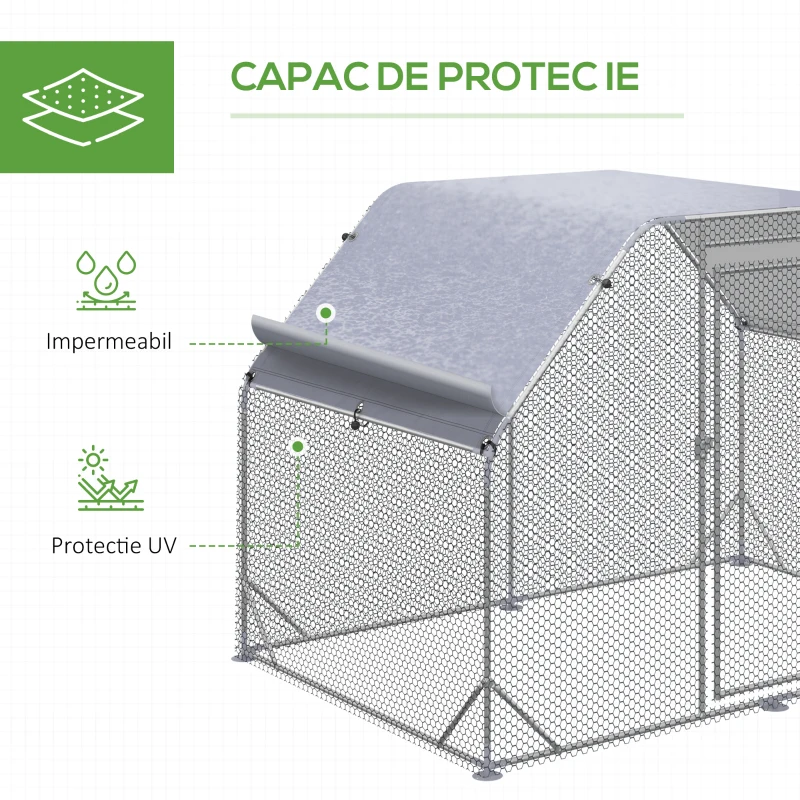PawHut Cos pentru gaini cu acoperis, Cotet cu intrare walk in pentru 4-6 gaini, Casa pentru gaini, in aer liber, 280x190x195 cm(m-7)