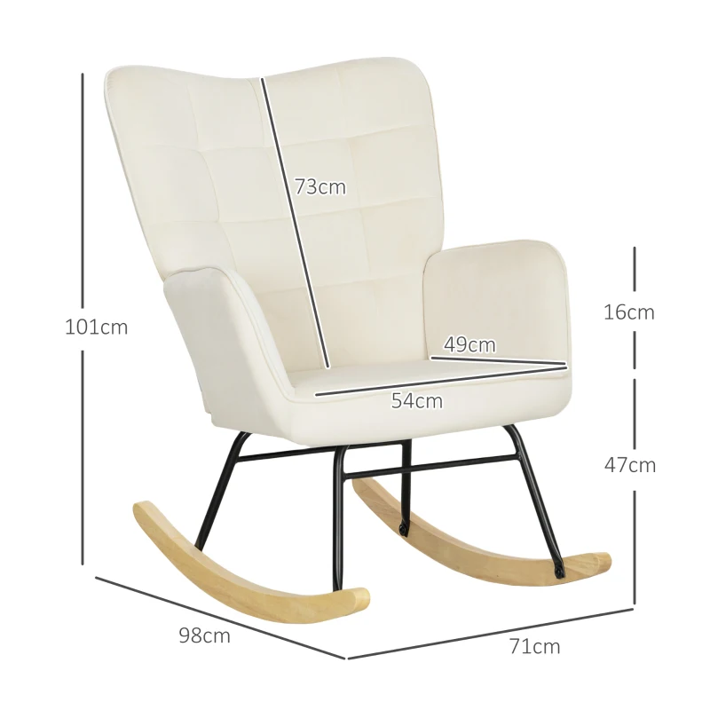 HOMCOM Rocking Chair, Thick Padding, Wide Backrest, Beech wood/Steel Frame, Supports up to 120 kg, Beige(m-3)