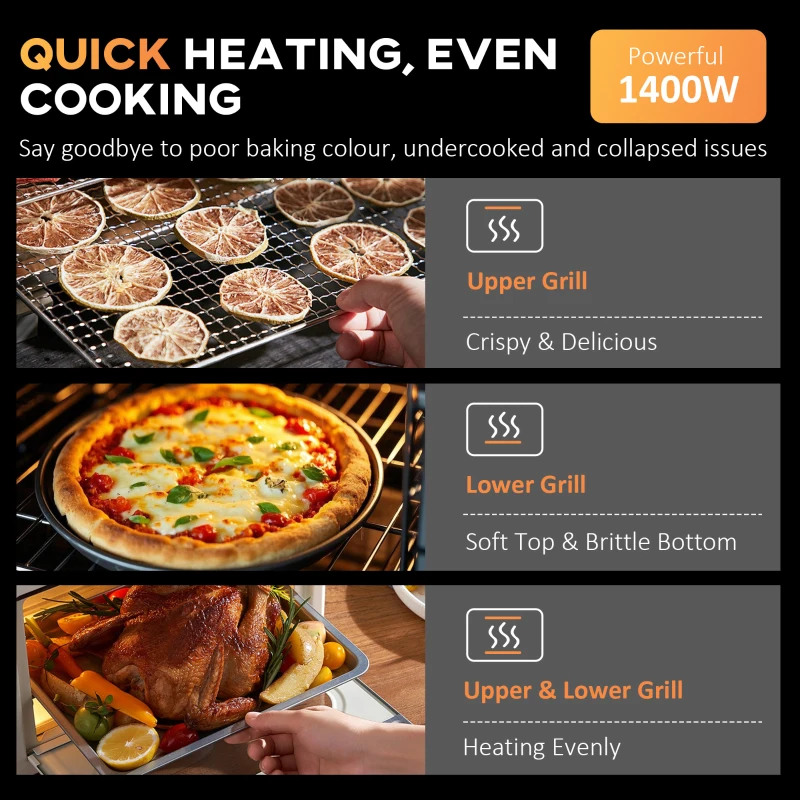 HOMCOM 30L 60-230℃ Mini Electric Oven, with Accessories - Silver Tone