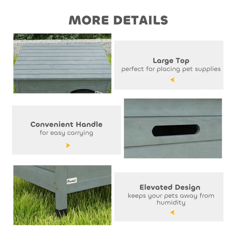 PawHut Wooden Dog House with Removable Bottom, Wire Door, Openable Top, Pet Shelter for Small Dog, 80 x 55 x 53.5cm, Grey