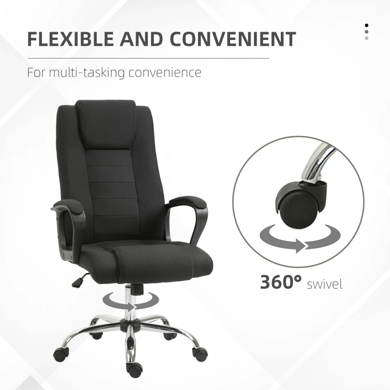 Vinsetto Office Chair Computer Chair with Rocking Function, Headrest, Ergonomic Desk Chair Swivel, Height-Adjustable Linen Touch Black 62 x 76 x 110-119 cm