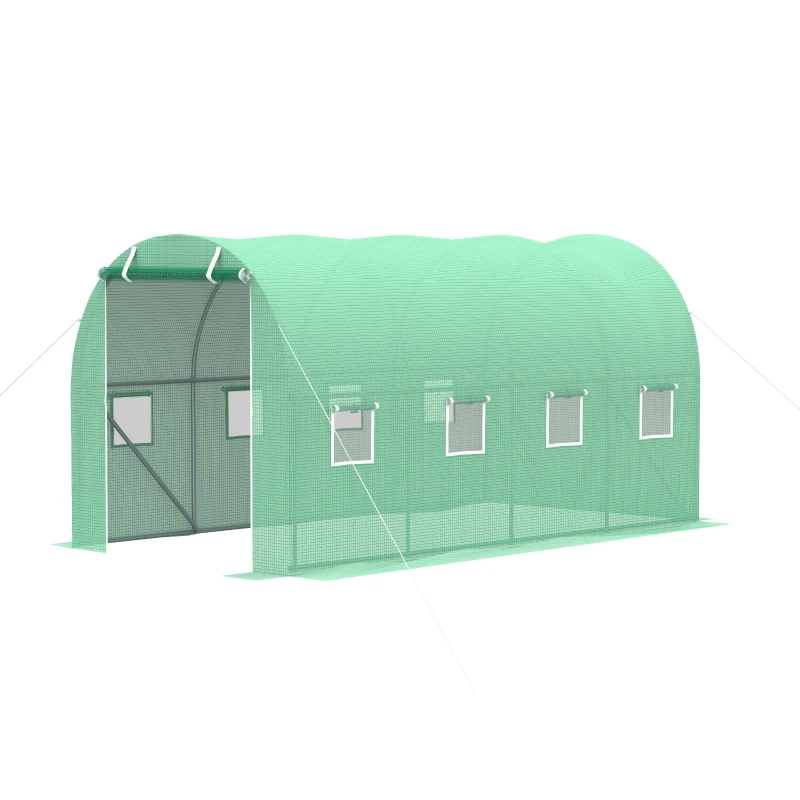 Outsunny Walk-in Polytunnel Greenhouse, Outdoor Garden Tunnel Greenhouse Tent with Zipped Roll-Up Door and 8 Mesh Windows, 4 x 2M