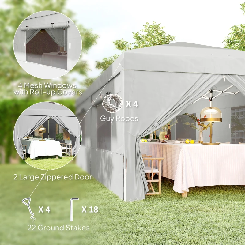 Outsunny 3 x 6 m Pop-up Pavilion with Side Panels and Carrying Bag, UPF50+ Adjustable Height Garden Tent, Light Gray