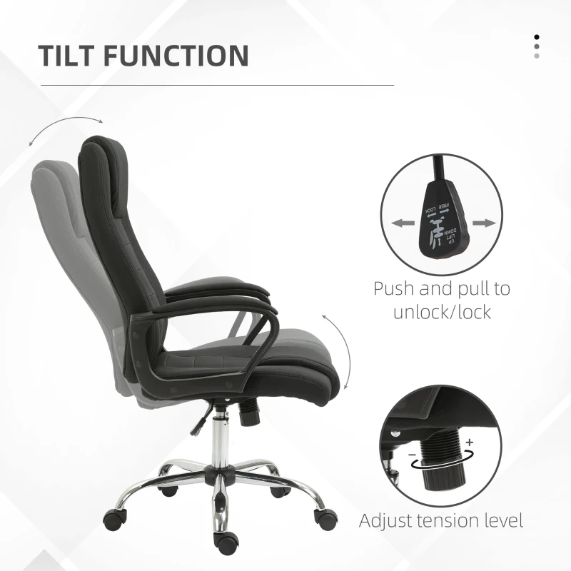 Vinsetto Office Chair Computer Chair with Rocking Function, Headrest, Ergonomic Desk Chair Swivel, Height-Adjustable Linen Touch Black 62 x 76 x 110-119 cm