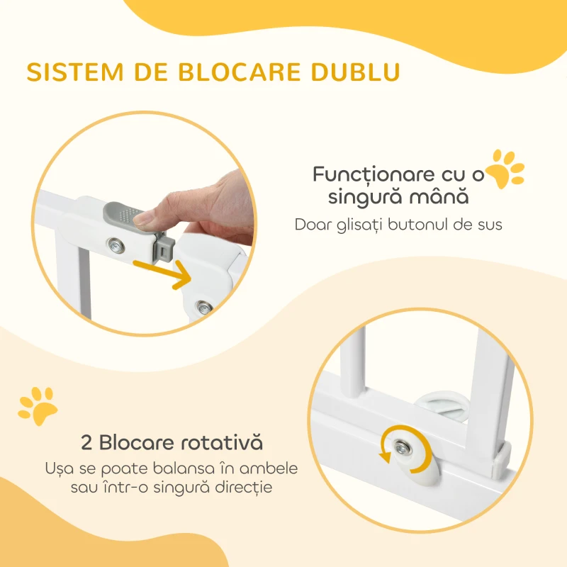 Poarta de Siguranta PawHut pentru Caini Extensibila 75-145cm din Otel si ABS