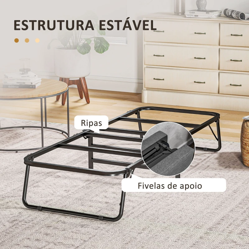 HOMCOM Cama Dobrável 70x180 cm com Colchão de Espuma Cama Dobrável com Encosto Ajustável em 5 Posições e Rodas Cinza