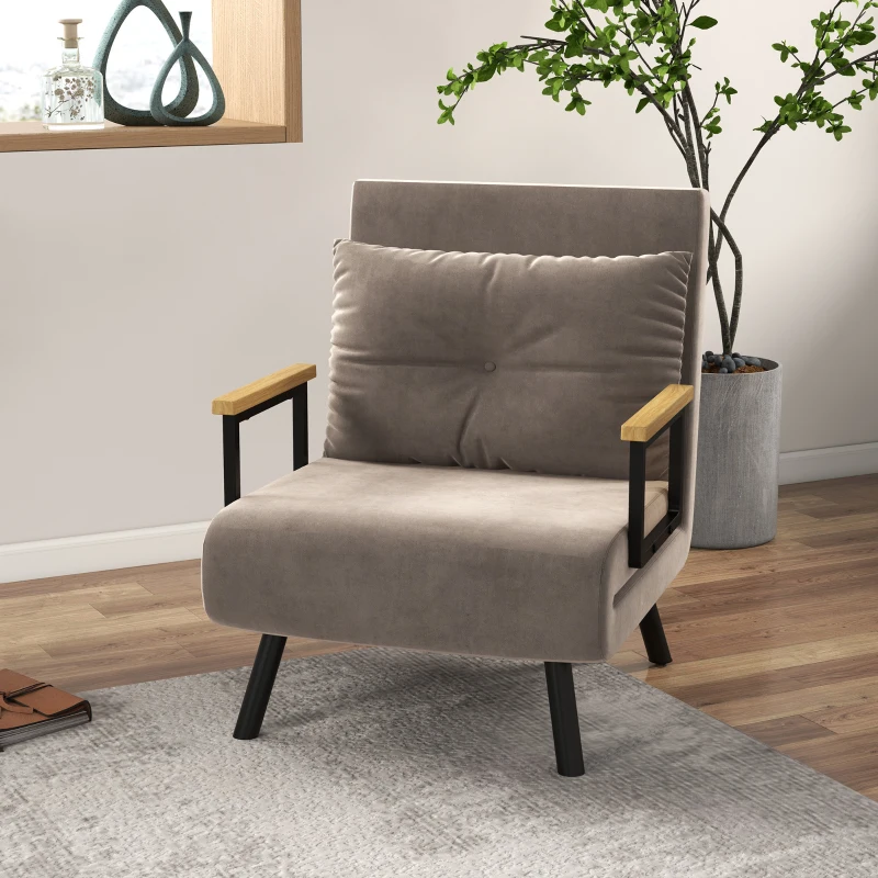 HOMCOM Sleeper Chair, Guest Bed, Adjustable Backrest, up to 120 kg, Steel Frame, 63x73x81cm, Light Brown(m-2)