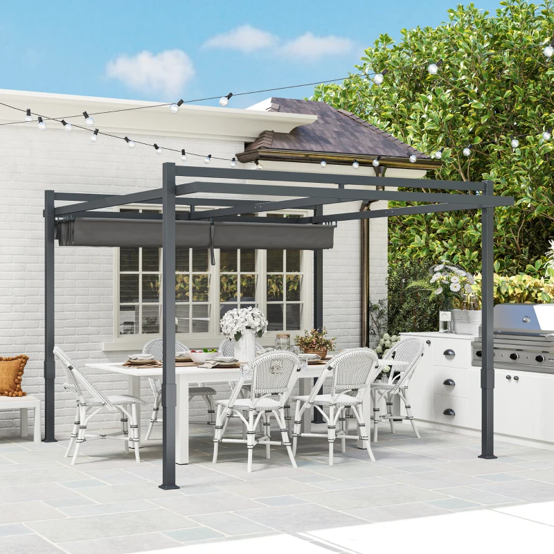Outsunny Pergola Pavillon ca. 3,5x3m Aluminium Stabil winterfest Sonnenschutz mit verstellbares Schiebedach Grau(m-8)