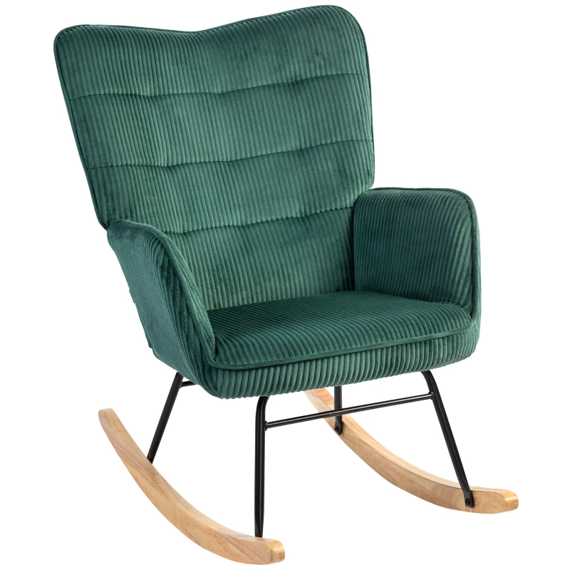 HOMCOM Rocking Chair, Beechwood Rockers, Thick Padding, Dark Green, up to 120 kg(m-11)