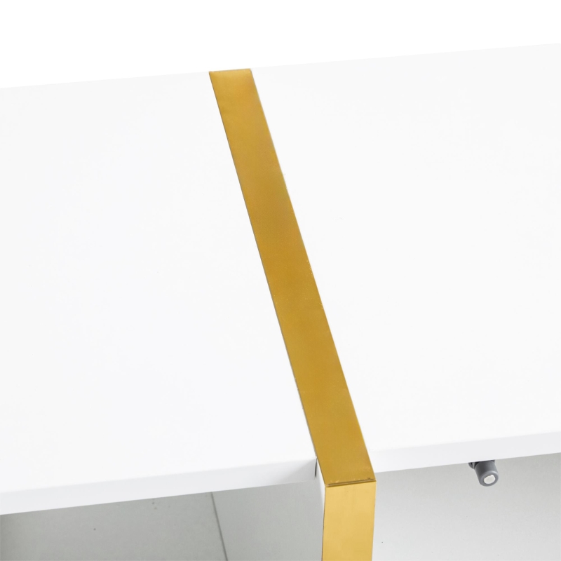 Modern TV Stand with Storage Cabinet for 85-Inch TV, Entertainment Centre with Open Shelves, 190L x 35W x 45H cm, White+Gold