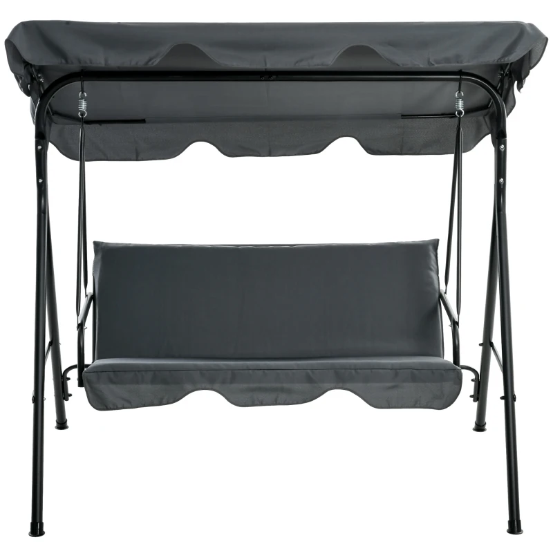 Outsunny 3 Seater Garden Swing Chair, Outdoor Swing Chair with Adjustable Canopy, Mental Frame & Cushions, Grey