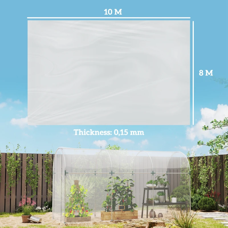 Outsunny Plastic Greenhouse Cover, Plant Cover, UV Resistant, Waterproof, 8 x 10 m