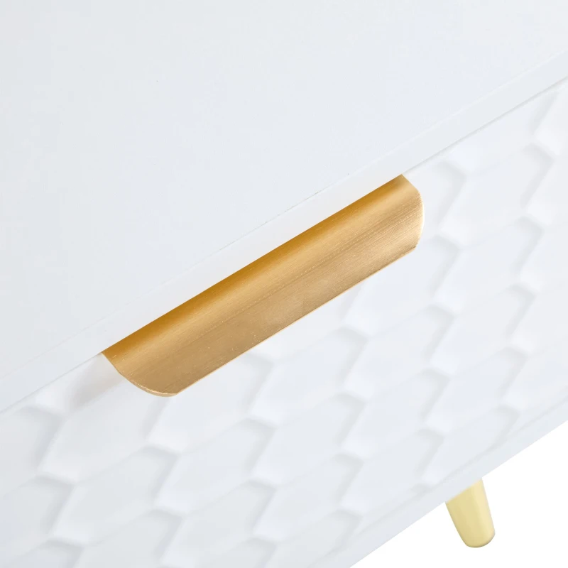 TV Stand with Storage Cabinets and Open Shelves for 80-Inch TV, Embossed Pattern Entertainment Centre, 180L x 40W x 41H cm, White