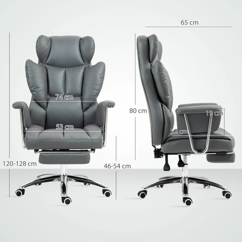 HOMCOM Ergonomic Office Chair, Padded, with Footrest, Adjustable Backrest, 360° Swivel, Dark Gray