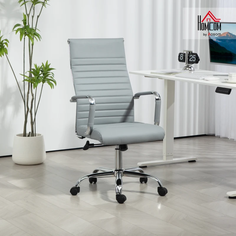 Vinsetto Office Chair, Swivel Chair with Rocking Function, Height Adjustable, Faux Leather, up to 120 kg, Light Gray