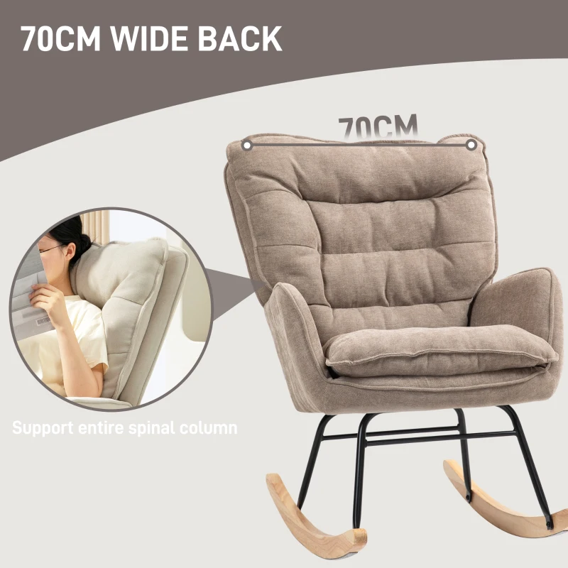 HOMCOM Rocking Chair, Wide Seat, High Backrest, Beech Frame, up to 120 kg, Brown